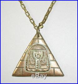 RARE MYSTICAL 1930s ART DECO Egyptian Pyramid Uranium/ VASELINE GLASS NECKLACE