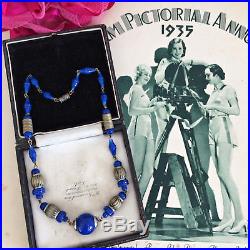 RARE VINTAGE ART DECO 1930s JAKOB BENGEL LAPIS BRISTOL BLUE BEADS NECKLACE. GIFT