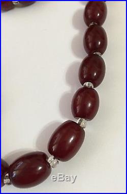 Rare Vintage Art Deco Cherry Amber Bead Bakelite Necklace Antique 49.7 Grams