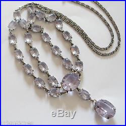 Rare Vintage Art Deco Sterling Silver Open Back Set Alexandrite Glass Necklace