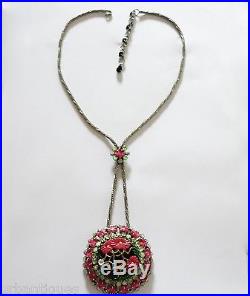 Rare Vintage Schreiner Art Deco Asian Themed Rhinestone Flower Brooch Necklace
