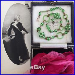 RARE Vintage Art Deco 20s 30s Neiger Bros Bohemian Green Necklace Signed Czech