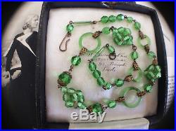 RARE Vintage Art Deco 20s 30s Neiger Bros Bohemian Green Necklace Signed Czech