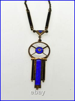 ROARING 1920's ART DECO STERLING SILVER ENAMEL GUILLOCHE NECKLACE BEAUTIFUL