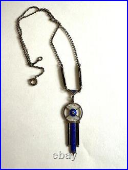 ROARING 1920's ART DECO STERLING SILVER ENAMEL GUILLOCHE NECKLACE BEAUTIFUL