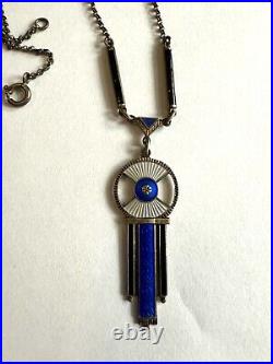 ROARING 1920's ART DECO STERLING SILVER ENAMEL GUILLOCHE NECKLACE BEAUTIFUL