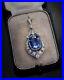 Rare 12.47 Ct Ceylon Sapphire Diamond Vintage Art Deco Pendant Necklace