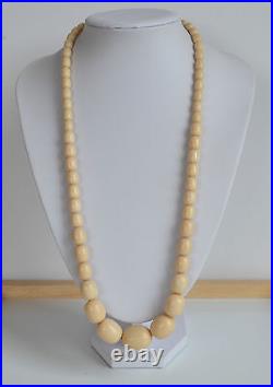 Rare ART DECO Cream French Galalith GRADUATED NECKLACE HIDDEN CLASP 27'' vintage