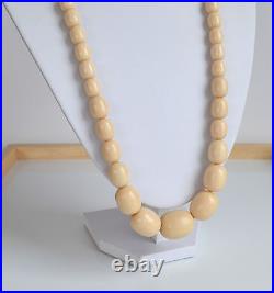 Rare ART DECO Cream French Galalith GRADUATED NECKLACE HIDDEN CLASP 27'' vintage