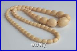 Rare ART DECO Cream French Galalith GRADUATED NECKLACE HIDDEN CLASP 27'' vintage