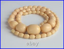 Rare ART DECO Cream French Galalith GRADUATED NECKLACE HIDDEN CLASP 27'' vintage