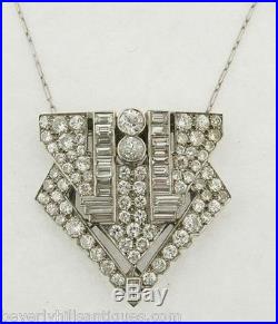 Rare Antique Art Deco 9+ Carats Diamonds Platinum Pendant Necklace, Clip, Brooch