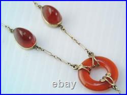 Rare Antique Art Deco Solid 14k Gold Carnelian Stone Necklace Stunning Look