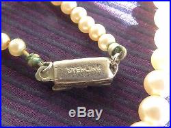 Rare Antique Jewelry Art Deco Real Pearl Necklace Sterling Silver Emerald Clasp