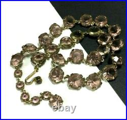 Rare Antique Vintage ART DECO Pink Crystal Bezel Set Necklace Gold Tone QQ53o