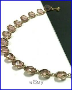 Rare Antique Vintage ART DECO Pink Crystal Bezel Set Necklace Gold Tone QQ53o