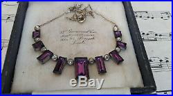Rare Antique Vintage Art Deco Purple Amethyst Vauxhall Glass Mirrored Necklace