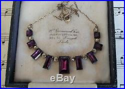 Rare Antique Vintage Art Deco Purple Amethyst Vauxhall Glass Mirrored Necklace