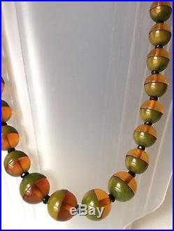 Rare Art Deco 2-coloured bakelite, split bead necklace, 1930s