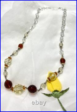 Rare Art Deco CRYSTAL FAUCET NECKLACE Amber Citrine & Clear Colours 60cm 45.7gm