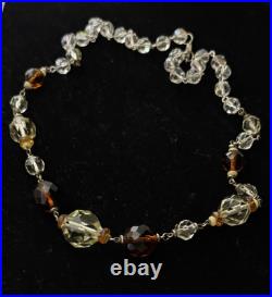 Rare Art Deco CRYSTAL FAUCET NECKLACE Amber Citrine & Clear Colours 60cm 45.7gm