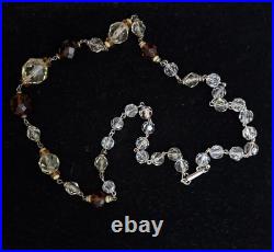 Rare Art Deco CRYSTAL FAUCET NECKLACE Amber Citrine & Clear Colours 60cm 45.7gm