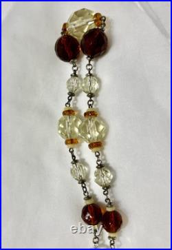 Rare Art Deco CRYSTAL FAUCET NECKLACE Amber Citrine & Clear Colours 60cm 45.7gm