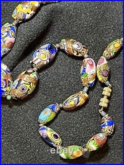 Rare Art Deco Murano Venetian Millefiori Foil Glass Bead Italian Necklace