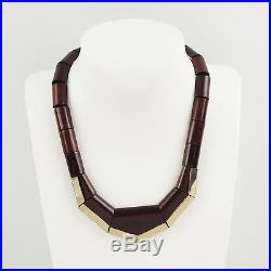 Rare French Art Deco Handmade Wooden Geometric Choker Necklace Silvered Accent