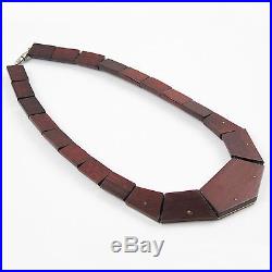 Rare French Art Deco Handmade Wooden Geometric Choker Necklace Silvered Accent