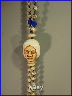 Rare Max Neiger Turban Head Art Deco Glass Flapper Necklace Beads Czech
