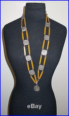 Rare Original Art Deco Egyptian Revival Bakelite And White Metal Necklace / Belt