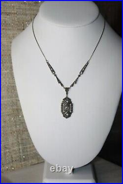 Rare Ornate Art Deco Sterling Silver Marcasite Necklace Germany 16.5