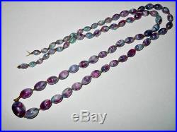 Rare Superb Vintage Art Deco Czech Rainbow Satin Glass Bead Necklace Easy Repair