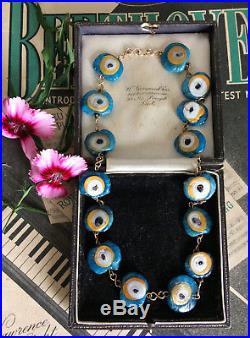 Rare Vintage Art Deco Bohemian Czech Peacock Eye Pressed Glass Necklace Gift