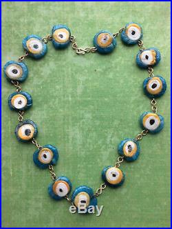 Rare Vintage Art Deco Bohemian Czech Peacock Eye Pressed Glass Necklace Gift