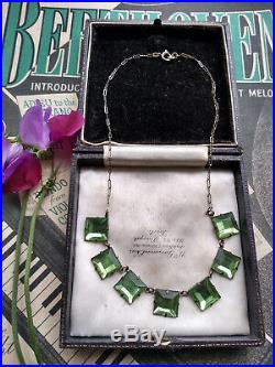 Rare Vintage Art Deco Green Vauxhall Glass Necklace Special Occasion Gift