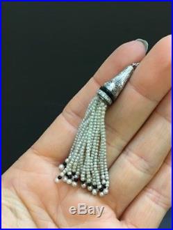 RareAntique Art Deco Flapper Platinum Diamond and Seed Pearl Tassel Necklace