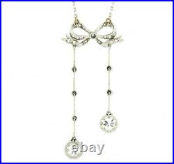 Ribbon Bow Vintage Art Deco Engagement Pendant 14K White Gold 3.04 Ct Diamond