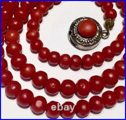 Rich OX BLOOD RED Art Deco Nouveau antique vintage no dye natural coral Necklace