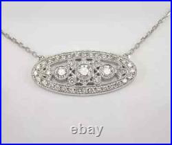 Round 1.90Ct Lab Created Diamond Antique Art Deco Necklace 14K White Gold Plated