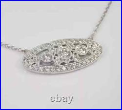 Round 1.90Ct Lab Created Diamond Antique Art Deco Necklace 14K White Gold Plated