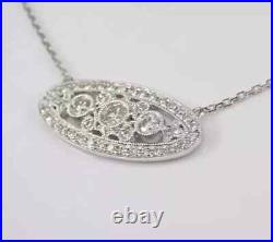 Round 1.90Ct Lab Created Diamond Antique Art Deco Necklace 14K White Gold Plated