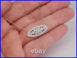 Round 1.90Ct Lab Created Diamond Antique Art Deco Necklace 14K White Gold Plated