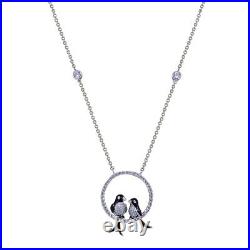 Round Art Deco Love Birds Chain Necklace 925 Sterling Silver Authentic Jewelry