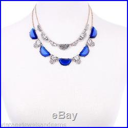 SAPPHIRE BLUE SILVER ART DECO Diamante Crystal Rhinestone Pendant Chain Necklace