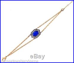 SAPPHIRE BLUE SILVER ART DECO Diamante Crystal Rhinestone Pendant Chain Necklace