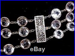 Spectacular Art Deco Sterling Three Strand Open Back Crystal Necklace