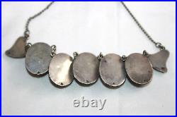 SPECTACULAR Art Deco Sterling Silver Cat Eye Dragon Glass Cabochon Necklace 21.5