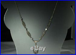 STERLING ART DECO Necklace 1930s Emerald Cut Crystals Paperclip Chain 20 NICE